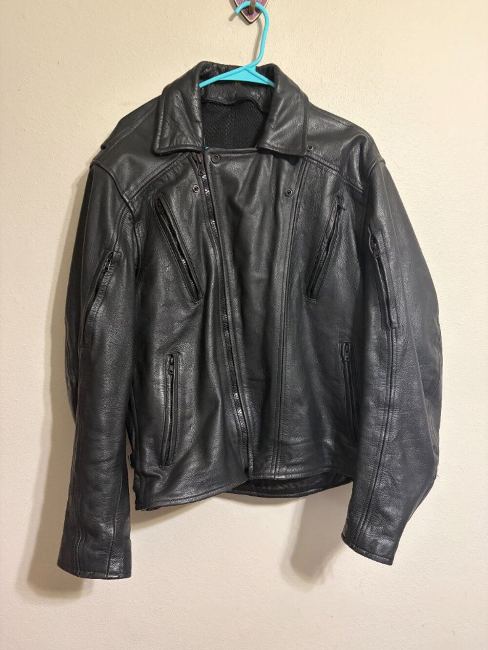 Heavy Leather Motorcycle Jacket Black Size 3XL